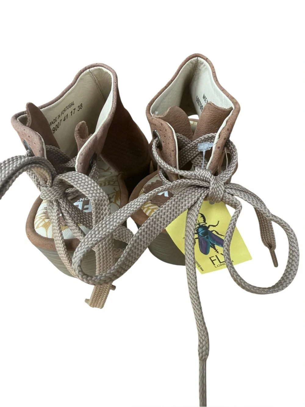 Fly London Tan Brown Perforated Wedge Sandals